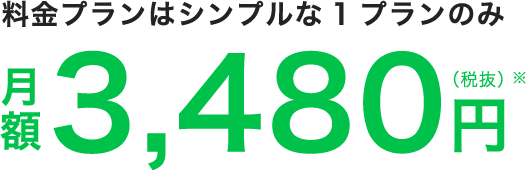 料金プランはシンプルな1プランのみ 月額3,480円(税抜)
