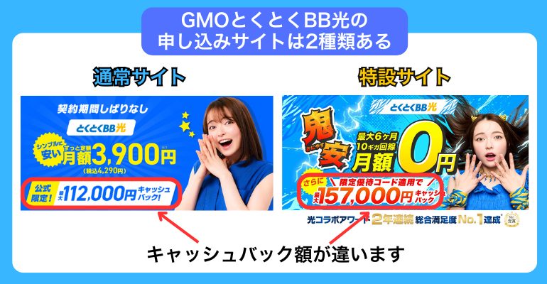 とくとくBB光 キャッシュバック額の比較