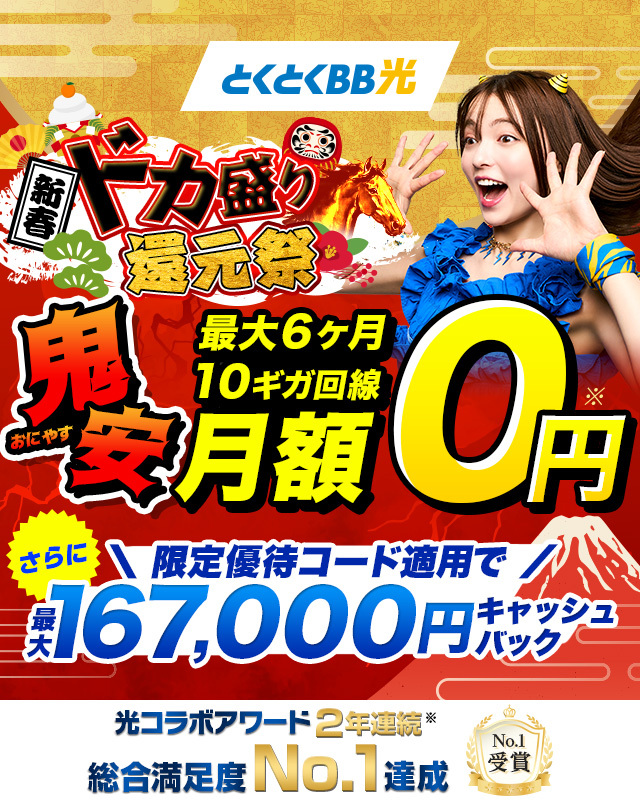 とくとくBB光の期間限定キャッシュバック増額キャンペーンバナー