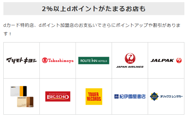 dカード GOLDのポイントが貯まる店