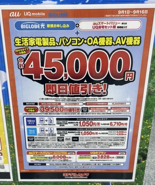 ヨドバシカメラ ビッグローブ光 9月