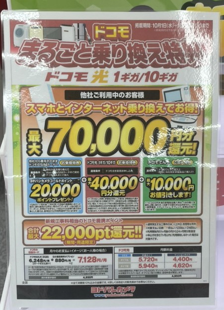 ヨドバシ ドコモ光10月のキャンペーン