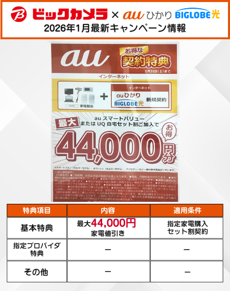 ビッグカメラ auひかり 1月のキャンペーン