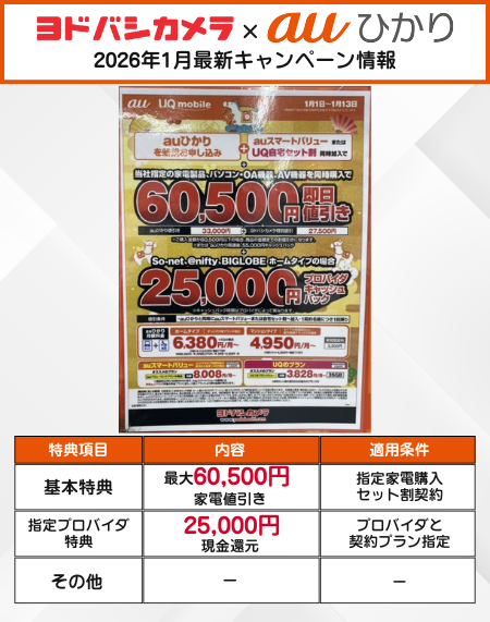 ヨドバシカメラ auひかり 1月のキャンペーン