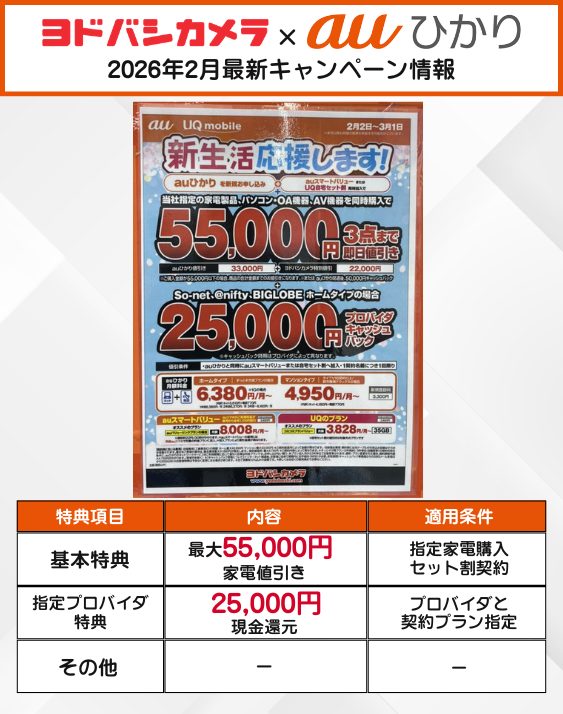 ヨドバシカメラ auひかり 2月のキャンペーン