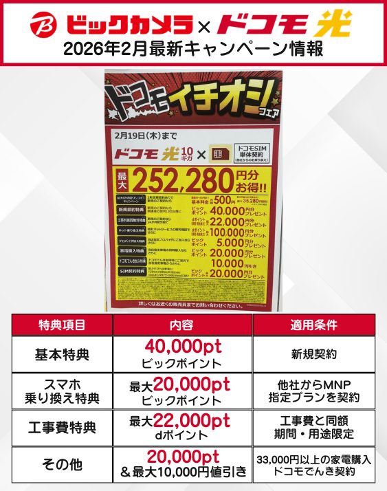 ビックカメラ ドコモ光の2月キャンペーン
