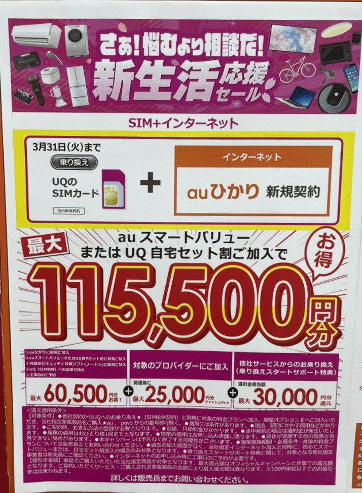 ビッグカメラ auひかり 3月のキャンペーン